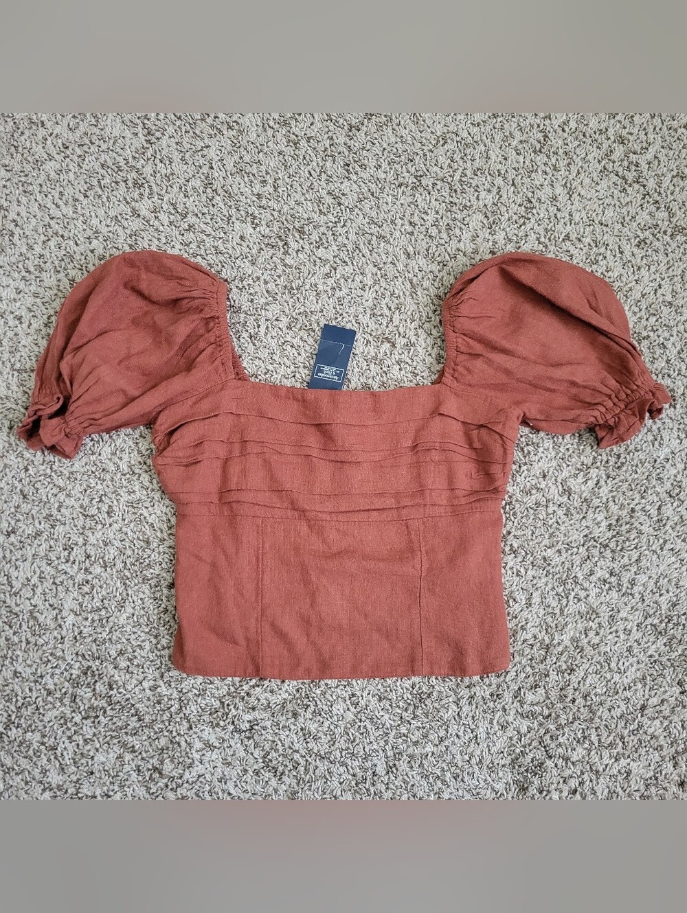 Abercrombie & Fitch Shirt Top Blouse Brown Linen Peasant Boho XS X Small NWT
